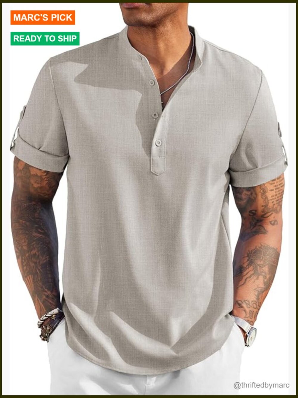 Men's Short Sleeve Linen Henley Shirt Casual Beach Summer T-Shirt